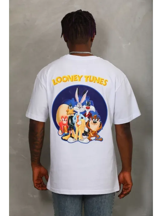 Unisex Oversize Baskılı Bisiklet Yaka T-Shirt - Beyaz Unisex Oversize Baskılı Bisiklet Yaka T-Shirt - Beyaz