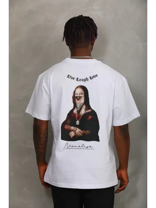 Unisex Oversize Baskılı Bisiklet Yaka T-Shirt - Beyaz Unisex Oversize Baskılı Bisiklet Yaka T-Shirt - Beyaz