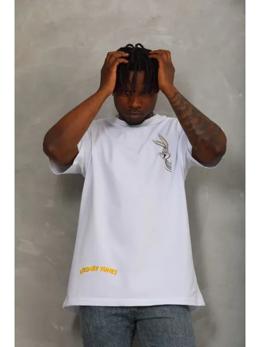 Unisex Oversize Baskılı Bisiklet Yaka T-Shirt - Beyaz Unisex Oversize Baskılı Bisiklet Yaka T-Shirt - Beyaz