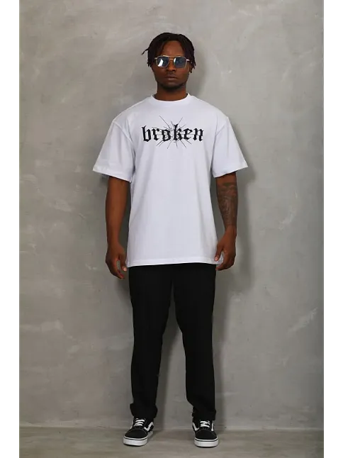 Erkek Baskılı T-shirt Kısa Kol Bisiklet Yaka Regular Fit Rahat Kalıp Günlük Tişört - Beyaz
