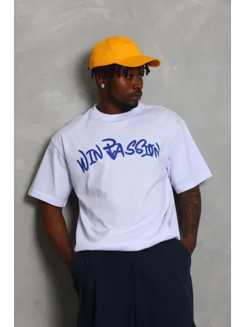 Unisex Oversize Baskılı Bisiklet Yaka T-Shirt - Beyaz Unisex Oversize Baskılı Bisiklet Yaka T-Shirt - Beyaz