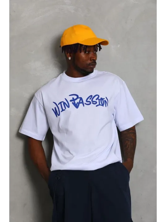 Unisex Oversize Baskılı Bisiklet Yaka T-Shirt - Beyaz Unisex Oversize Baskılı Bisiklet Yaka T-Shirt - Beyaz