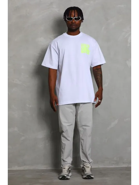 Unisex Oversize Baskılı Bisiklet Yaka T-Shirt - Beyaz Unisex Oversize Baskılı Bisiklet Yaka T-Shirt - Beyaz