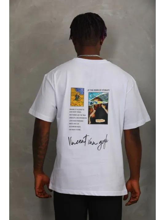 Unisex Oversize Baskılı Bisiklet Yaka T-Shirt - Beyaz Unisex Oversize Baskılı Bisiklet Yaka T-Shirt - Beyaz