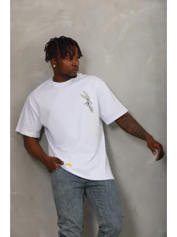 Unisex Oversize Baskılı Bisiklet Yaka T-Shirt - Beyaz Unisex Oversize Baskılı Bisiklet Yaka T-Shirt - Beyaz