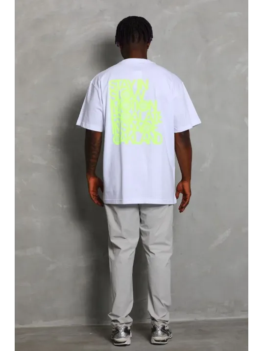 Unisex Oversize Baskılı Bisiklet Yaka T-Shirt - Beyaz Unisex Oversize Baskılı Bisiklet Yaka T-Shirt - Beyaz