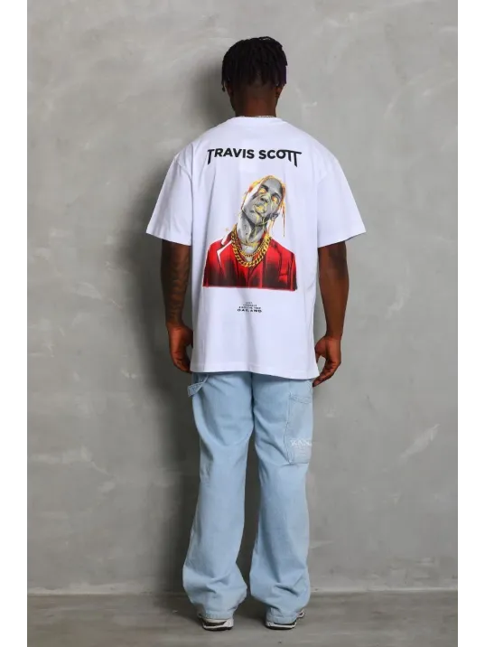 Unisex Oversize Baskılı Bisiklet Yaka T-Shirt - Beyaz Unisex Oversize Baskılı Bisiklet Yaka T-Shirt - Beyaz