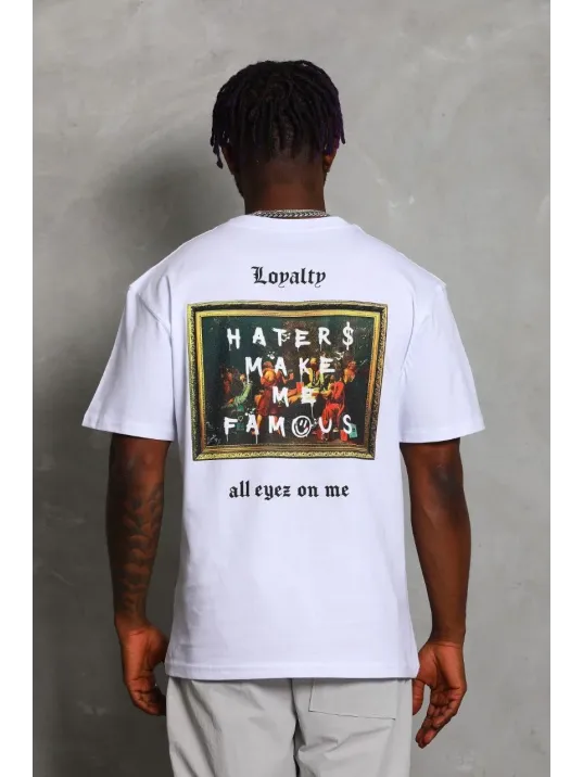 Unisex Oversize Baskılı Bisiklet Yaka T-Shirt - Beyaz Unisex Oversize Baskılı Bisiklet Yaka T-Shirt - Beyaz