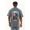Unisex Oversize Baskılı Bisiklet Yaka T-Shirt - Füme Unisex Oversize Baskılı Bisiklet Yaka T-Shirt - Füme