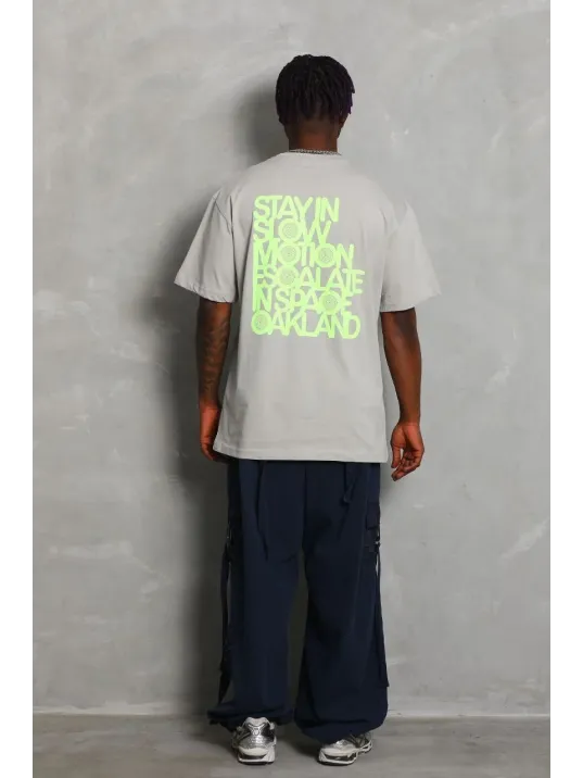 Unisex Oversize Baskılı Bisiklet Yaka T-Shirt - Gri Unisex Oversize Baskılı Bisiklet Yaka T-Shirt - Gri