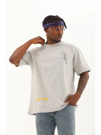 Unisex Oversize Baskılı Bisiklet Yaka T-Shirt - Gri Unisex Oversize Baskılı Bisiklet Yaka T-Shirt - Gri