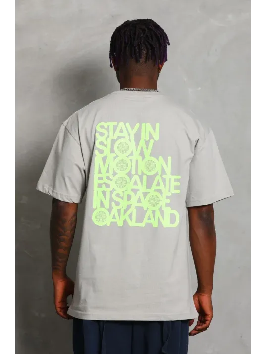 Unisex Oversize Baskılı Bisiklet Yaka T-Shirt - Gri Unisex Oversize Baskılı Bisiklet Yaka T-Shirt - Gri