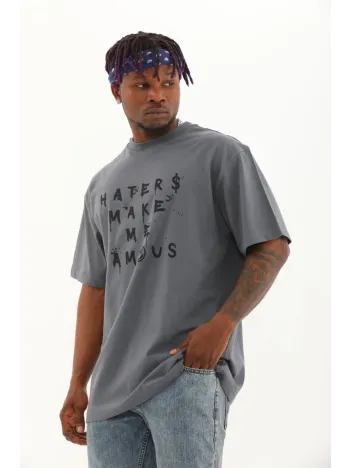 Unisex Oversize Baskılı Bisiklet Yaka T-Shirt - Füme Unisex Oversize Baskılı Bisiklet Yaka T-Shirt - Füme