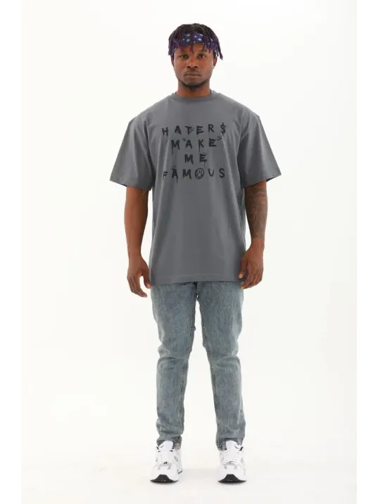 Unisex Oversize Baskılı Bisiklet Yaka T-Shirt - Füme Unisex Oversize Baskılı Bisiklet Yaka T-Shirt - Füme