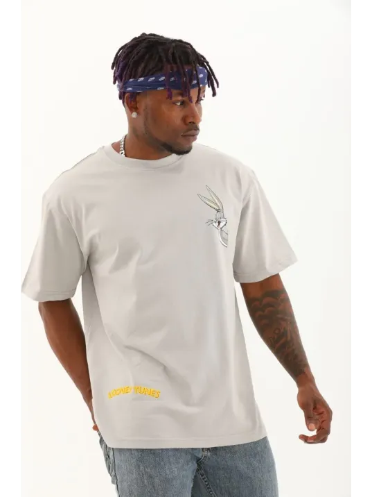 Unisex Oversize Baskılı Bisiklet Yaka T-Shirt - Gri Unisex Oversize Baskılı Bisiklet Yaka T-Shirt - Gri