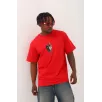 Unisex Oversize Baskılı Bisiklet Yaka T-Shirt - Kırmızı Unisex Oversize Baskılı Bisiklet Yaka T-Shirt - Kırmızı