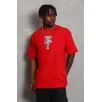 Unisex Oversize Baskılı Bisiklet Yaka T-Shirt - Kırmızı Unisex Oversize Baskılı Bisiklet Yaka T-Shirt - Kırmızı