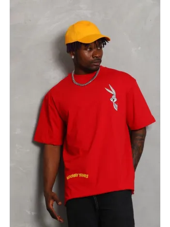 Unisex Oversize Baskılı Bisiklet Yaka T-Shirt - Kırmızı Unisex Oversize Baskılı Bisiklet Yaka T-Shirt - Kırmızı