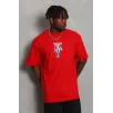 Unisex Oversize Baskılı Bisiklet Yaka T-Shirt - Kırmızı Unisex Oversize Baskılı Bisiklet Yaka T-Shirt - Kırmızı