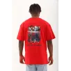 Unisex Oversize Baskılı Bisiklet Yaka T-Shirt - Kırmızı