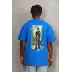 Unisex Oversize Baskılı Bisiklet Yaka T-Shirt - Mavi Unisex Oversize Baskılı Bisiklet Yaka T-Shirt - Mavi