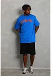 Erkek Baskılı Tişort Kısa Kol Bisiklet Yaka Ovarsize T-shirt -  Mavi