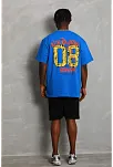 Erkek Baskılı Tişort Kısa Kol Bisiklet Yaka Ovarsize T-shirt -  Mavi