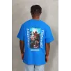 Unisex Oversize Baskılı Bisiklet Yaka T-Shirt - Mavi Unisex Oversize Baskılı Bisiklet Yaka T-Shirt - Mavi