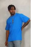 Unisex Oversize Baskılı Bisiklet Yaka T-shirt - Mavi