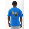 Unisex Oversize Baskılı Bisiklet Yaka T-Shirt - Mavi