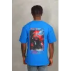 Unisex Oversize Baskılı Bisiklet Yaka T-Shirt - Mavi Unisex Oversize Baskılı Bisiklet Yaka T-Shirt - Mavi