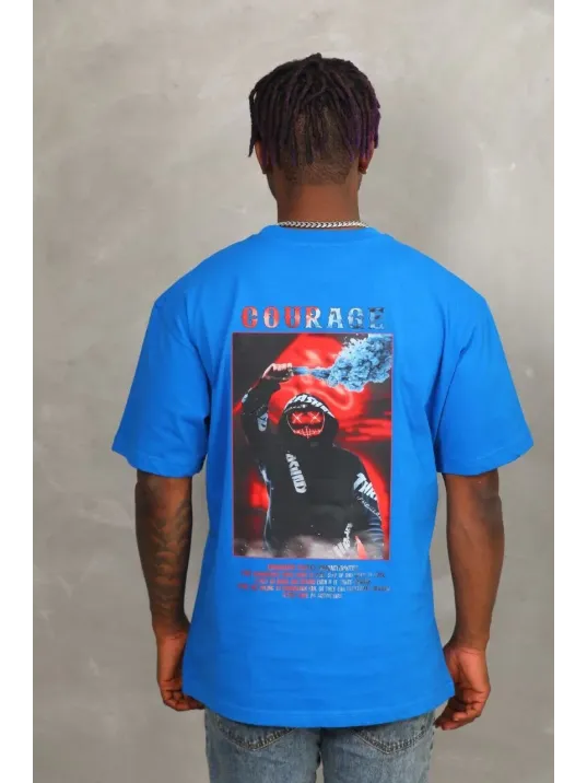 Unisex Oversize Baskılı Bisiklet Yaka T-Shirt - Mavi Unisex Oversize Baskılı Bisiklet Yaka T-Shirt - Mavi