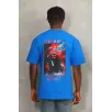Unisex Oversize Baskılı Bisiklet Yaka T-Shirt - Mavi Unisex Oversize Baskılı Bisiklet Yaka T-Shirt - Mavi