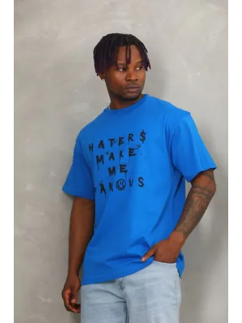 Unisex Oversize Baskılı Bisiklet Yaka T-Shirt - Mavi Unisex Oversize Baskılı Bisiklet Yaka T-Shirt - Mavi