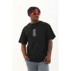 Unisex Oversize Baskılı Bisiklet Yaka T-Shirt - Siyah