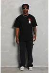 Erkek Baskılı T-shirt Kısa Kol Bisiklet Yaka Rahat Kalıp Tişört  - Siyah