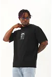 Erkek Kısa Kol Oversize Baskılı Bisiklet Yaka T-shirt - Siyah
