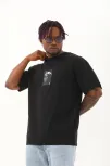 Unisex Oversize Baskılı Bisiklet Yaka T-shirt - Siyah