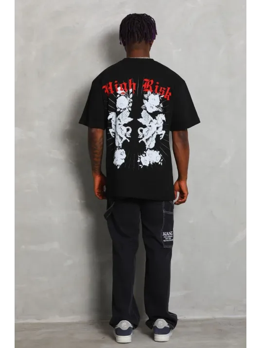 Unisex Oversize Baskılı Bisiklet Yaka T-Shirt - Siyah Unisex Oversize Baskılı Bisiklet Yaka T-Shirt - Siyah