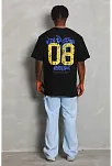 Unisex Oversize Baskılı Bisiklet Yaka T-shirt - Siyah
