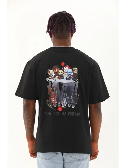 Erkek Baskılı T-shirt Kısa Kol Bisiklet Yaka Regular Fit Rahat Kalıp Günlük Tişört - Siyah