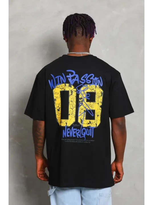 Unisex Oversize Baskılı Bisiklet Yaka T-Shirt - Siyah Unisex Oversize Baskılı Bisiklet Yaka T-Shirt - Siyah