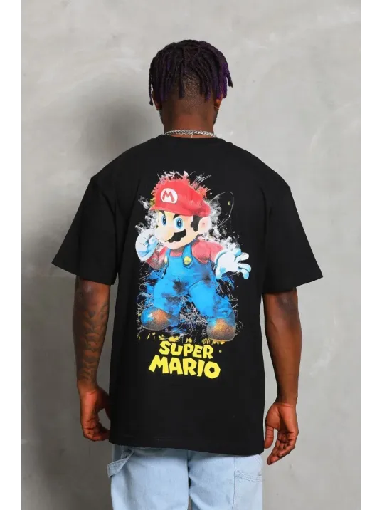 Unisex Oversize Baskılı Bisiklet Yaka T-Shirt - Siyah Unisex Oversize Baskılı Bisiklet Yaka T-Shirt - Siyah