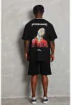 Erkek Baskılı Tişort Kısa Kol Bisiklet Yaka Ovarsize T-shirt -  Siyah