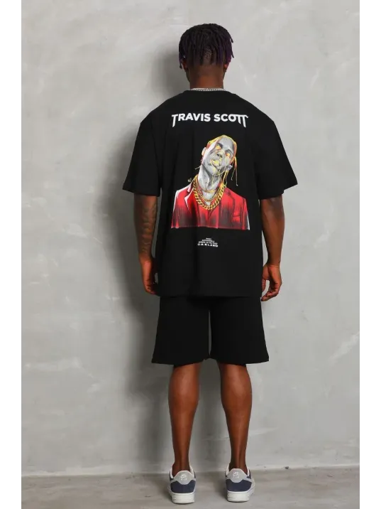 Unisex Oversize Baskılı Bisiklet Yaka T-Shirt - Siyah Unisex Oversize Baskılı Bisiklet Yaka T-Shirt - Siyah