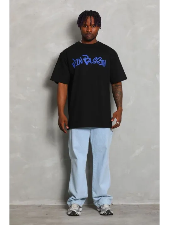 Unisex Oversize Baskılı Bisiklet Yaka T-Shirt - Siyah Unisex Oversize Baskılı Bisiklet Yaka T-Shirt - Siyah