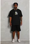 Erkek Baskılı Tişort Kısa Kol Bisiklet Yaka Ovarsize T-shirt -  Siyah