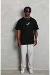 Erkek Kısa Kol Baskılı Bisiklet Yaka T-shirt - Siyah