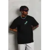 Unisex Oversize Baskılı Bisiklet Yaka T-Shirt - Siyah Unisex Oversize Baskılı Bisiklet Yaka T-Shirt - Siyah