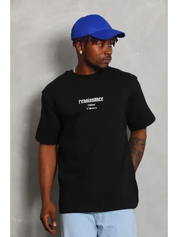 Unisex Oversize Baskılı Bisiklet Yaka T-Shirt - Siyah Unisex Oversize Baskılı Bisiklet Yaka T-Shirt - Siyah